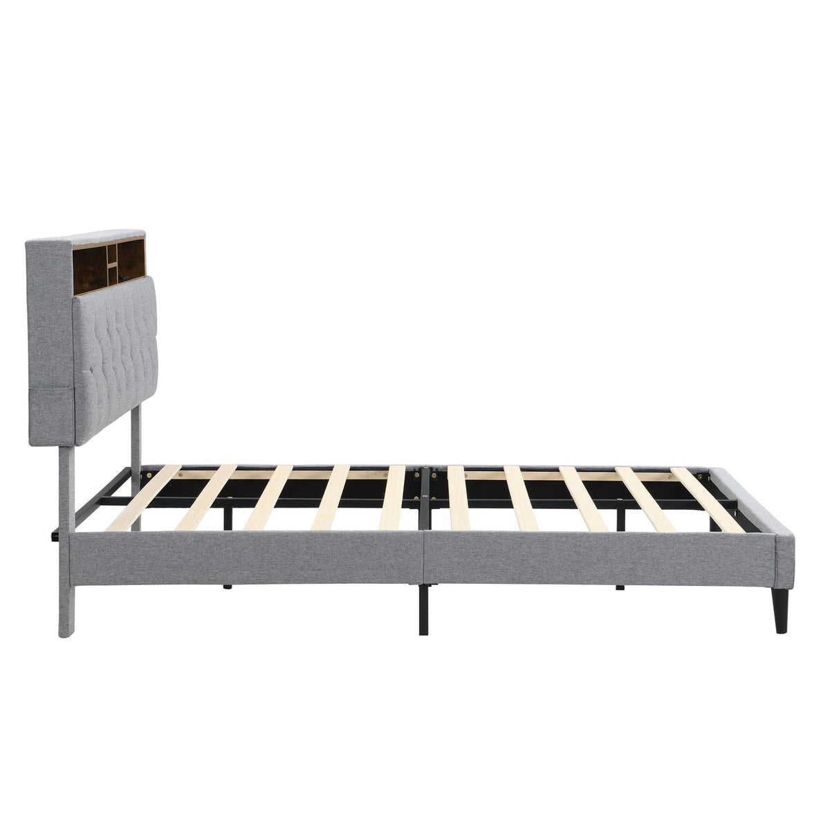 Modern Upholstered Platform Bed Frame With Button Tufted Headboard And USB Ports by Unique Piece Furniture