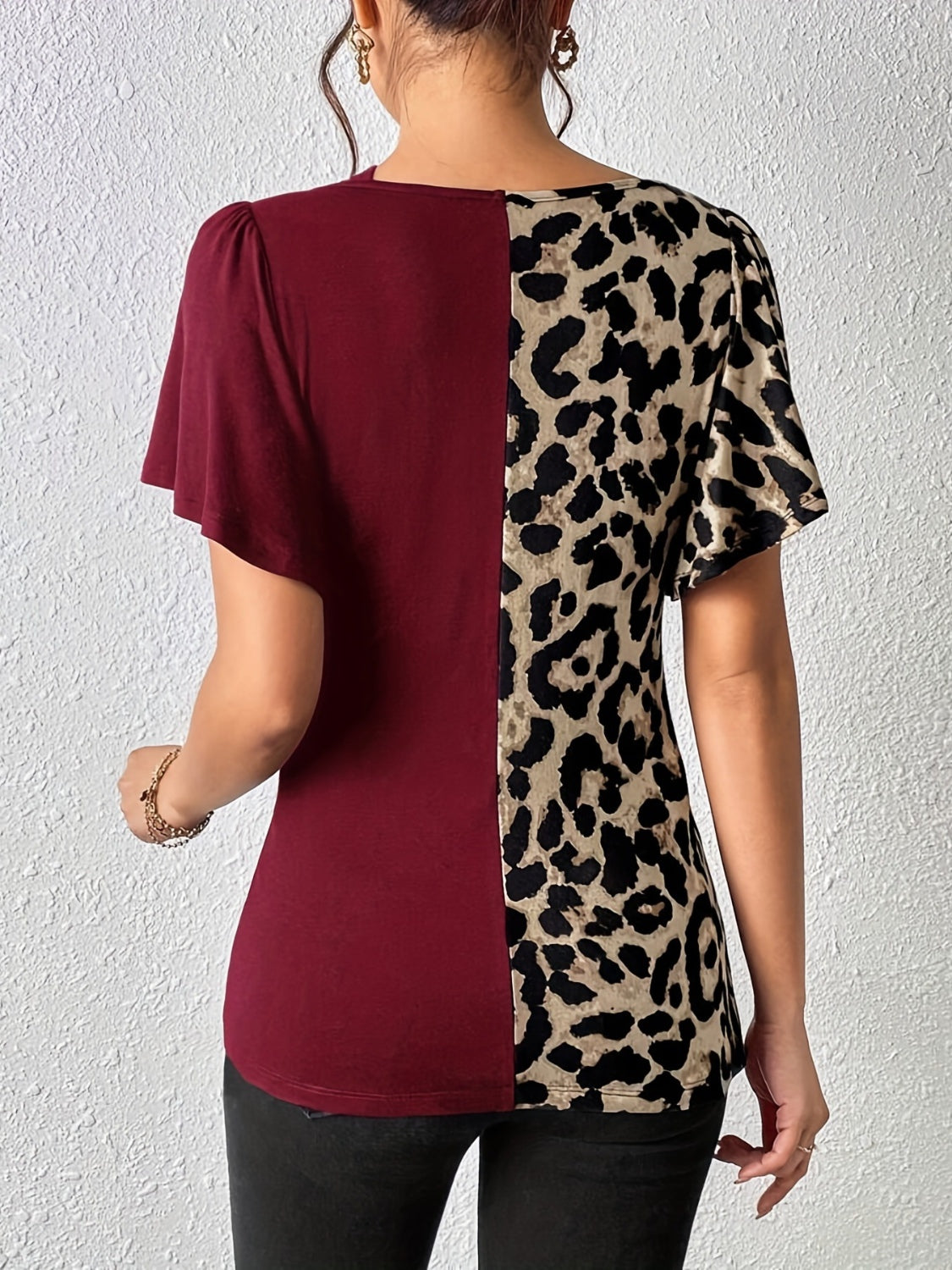 Ruched Leopard Flutter Sleeve T-Shirt by Wild and Free Boutique