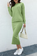 Round Neck Dropped Shoulder Top and Skirt Sweater Set by Wild and Free Boutique