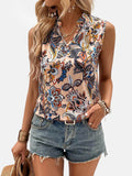 Printed Notched Sleeveless Top for Women in Various Sizes by Selvanelle