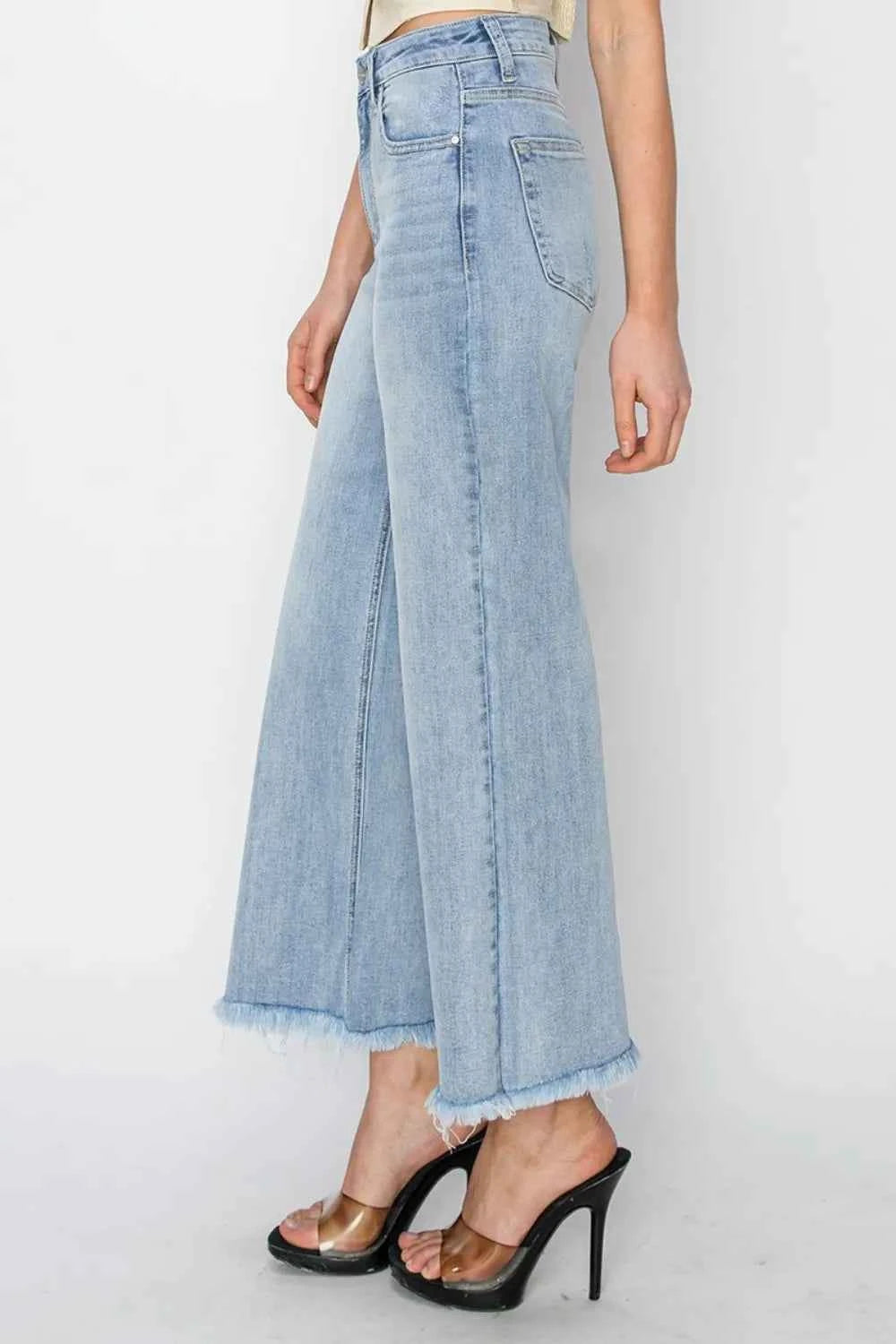 RISEN High Rise Crop Wide Fray Hem Jeans by Wild and Free Boutique