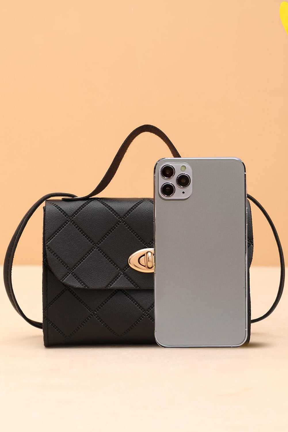 Black PU Leather Diamond Pattern Messenger Bag by Wild and Free Boutique