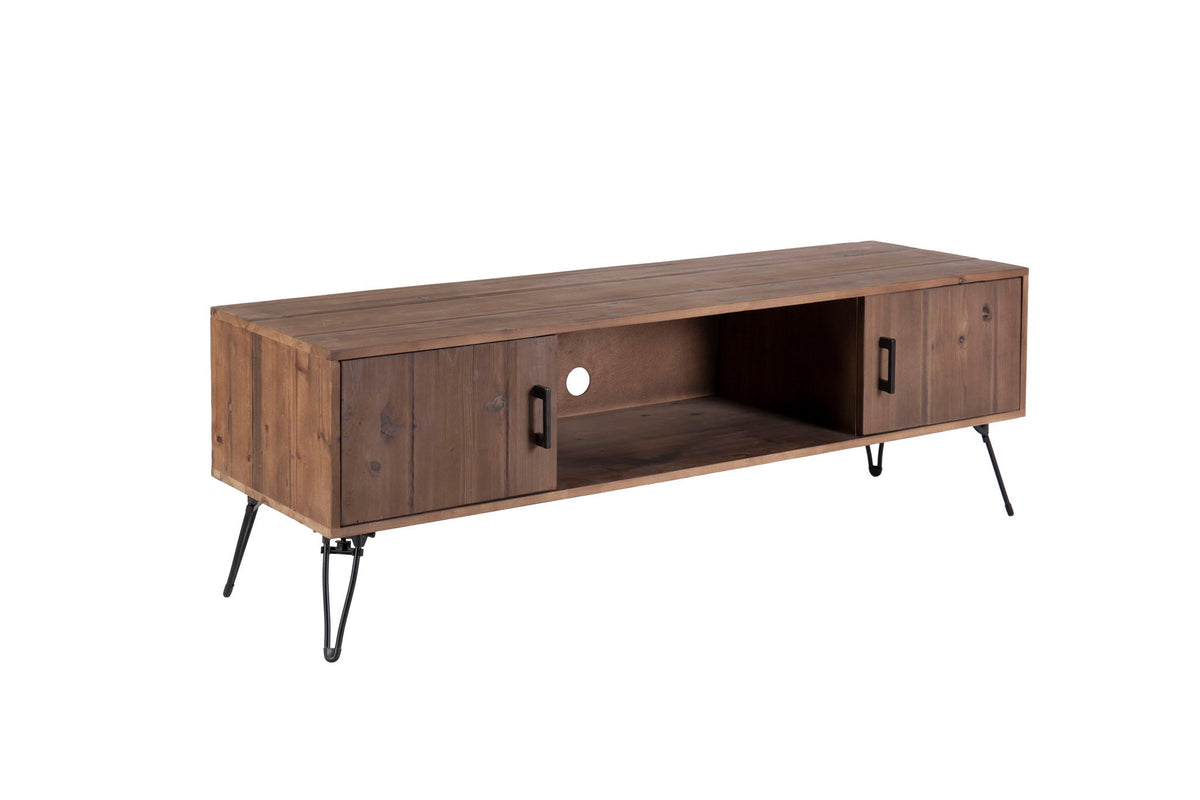 Industrial Style Reclaimed Wood Media TV Stand With Storage Cabinet For Living Media Room - Natural by Unique Piece Furniture