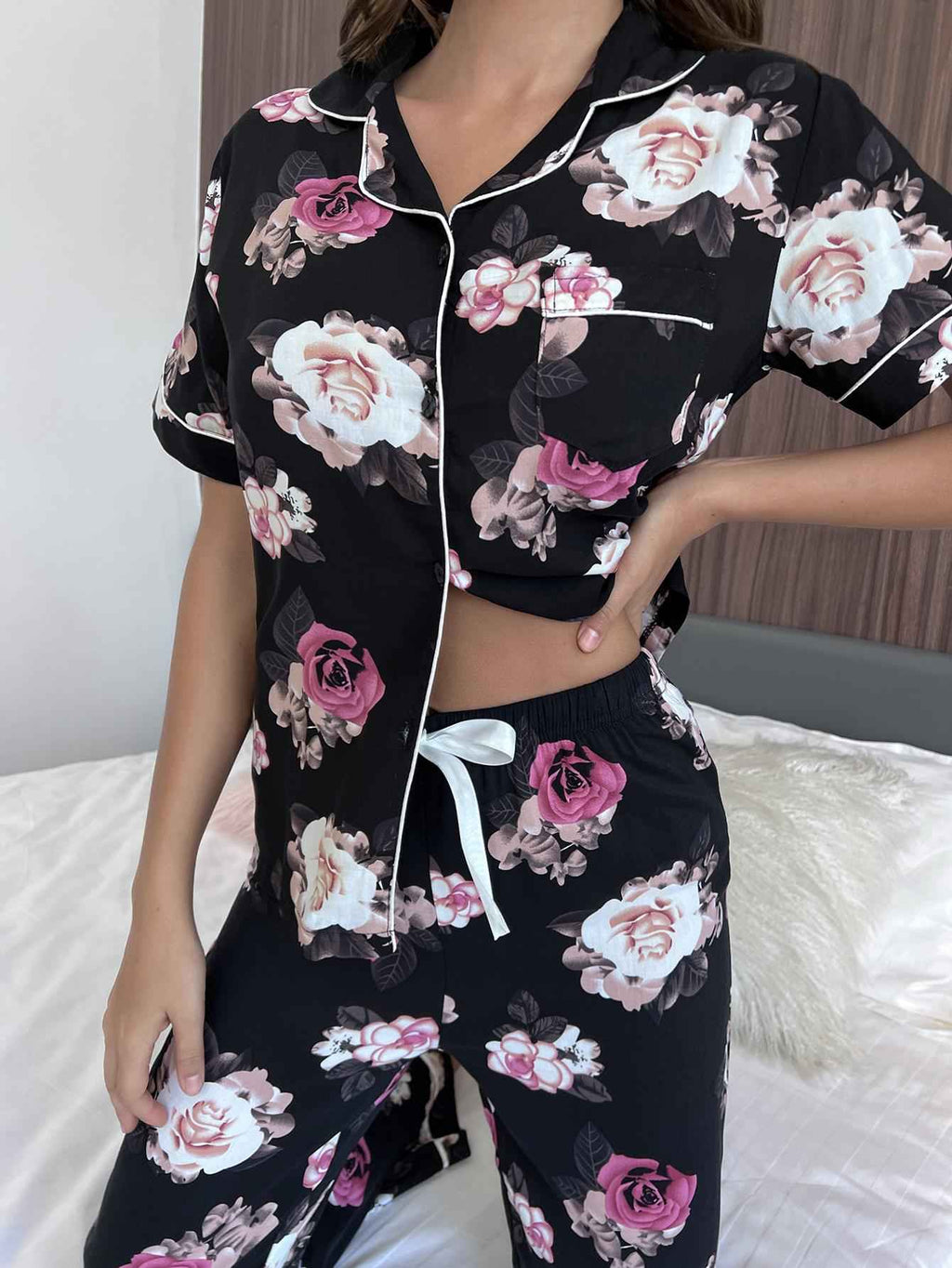 Floral Short Sleeve Shirt and Pants Lounge Set by Wild and Free Boutique