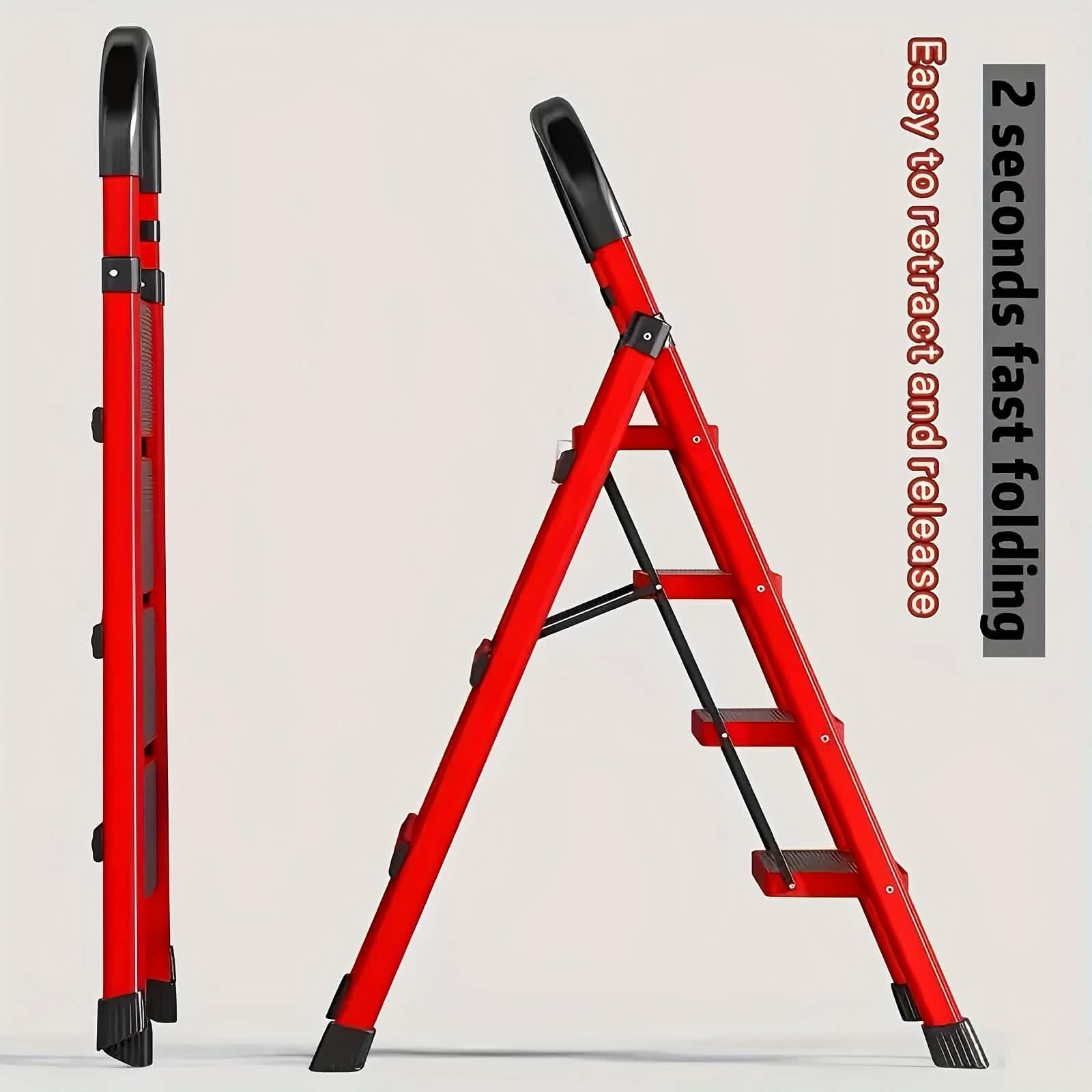 Folding 3/4-Step Ladder – Portable Steel Step Stool, Anti-Slip by DailySale