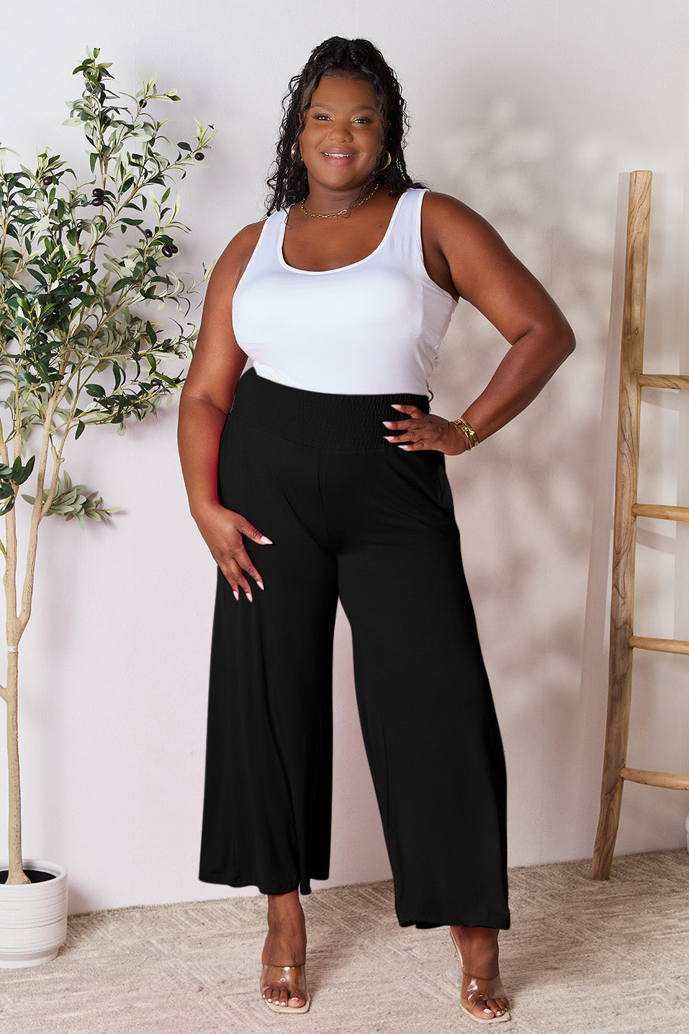 Double Take Full Size Smocked Wide Waistband Wide Leg Pants by Wild and Free Boutique