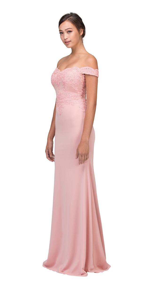 CLEARANCE - Eureka 7100 Lace Appliqued Bodice Long Dress Off-Shoulder (Size 2XL) by DiscountDressShop