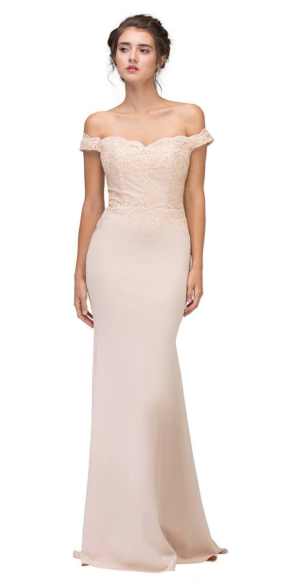 CLEARANCE - Eureka 7100 Lace Appliqued Bodice Long Dress Off-Shoulder (Size 2XL) by DiscountDressShop