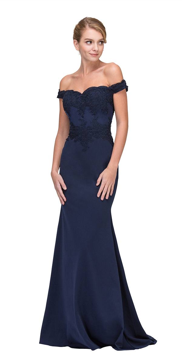 CLEARANCE - Eureka 7100 Lace Appliqued Bodice Long Dress Off-Shoulder (Size 2XL) by DiscountDressShop