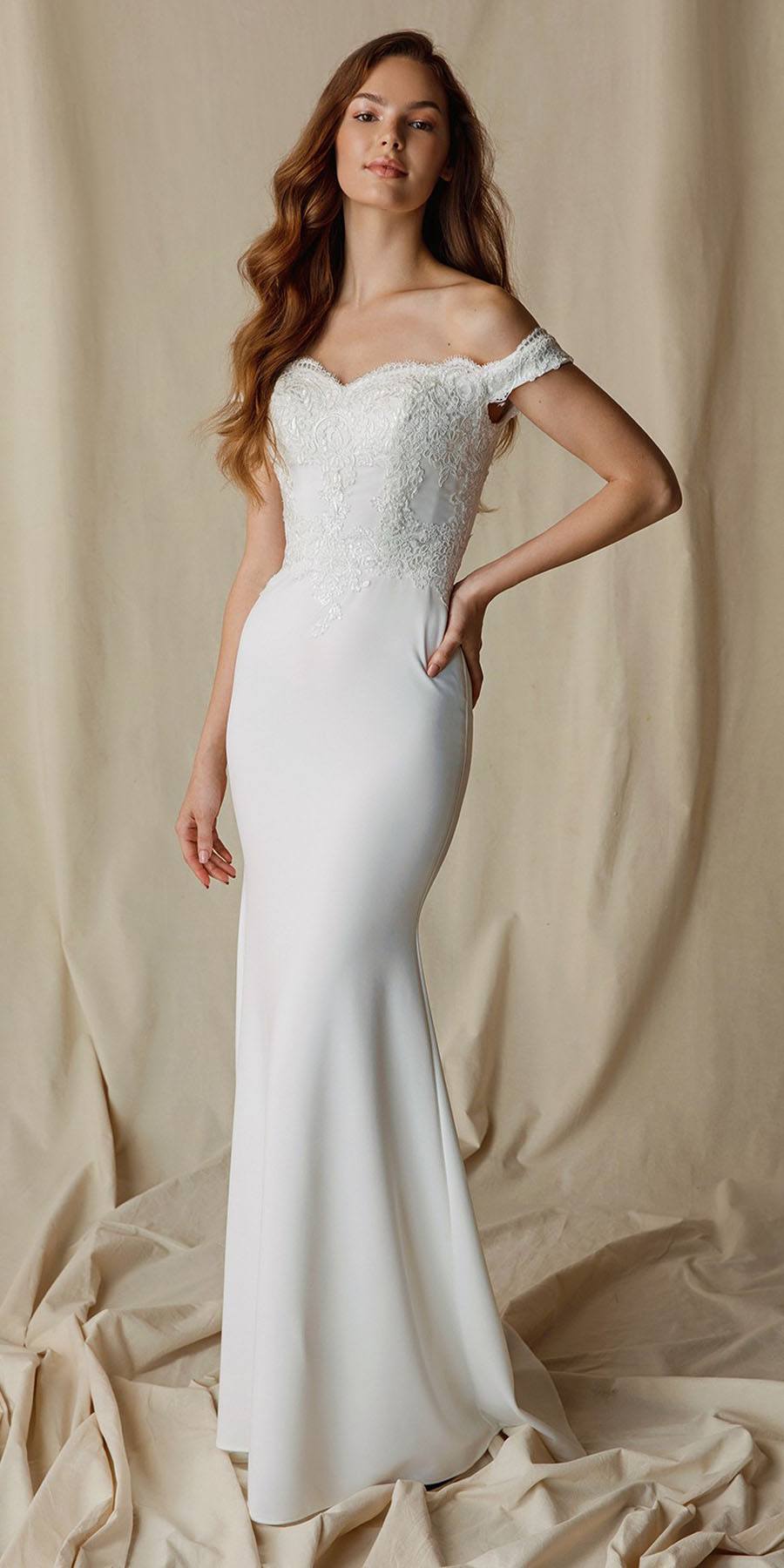CLEARANCE - Eureka 7100 Lace Appliqued Bodice Long Dress Off-Shoulder (Size 2XL) by DiscountDressShop