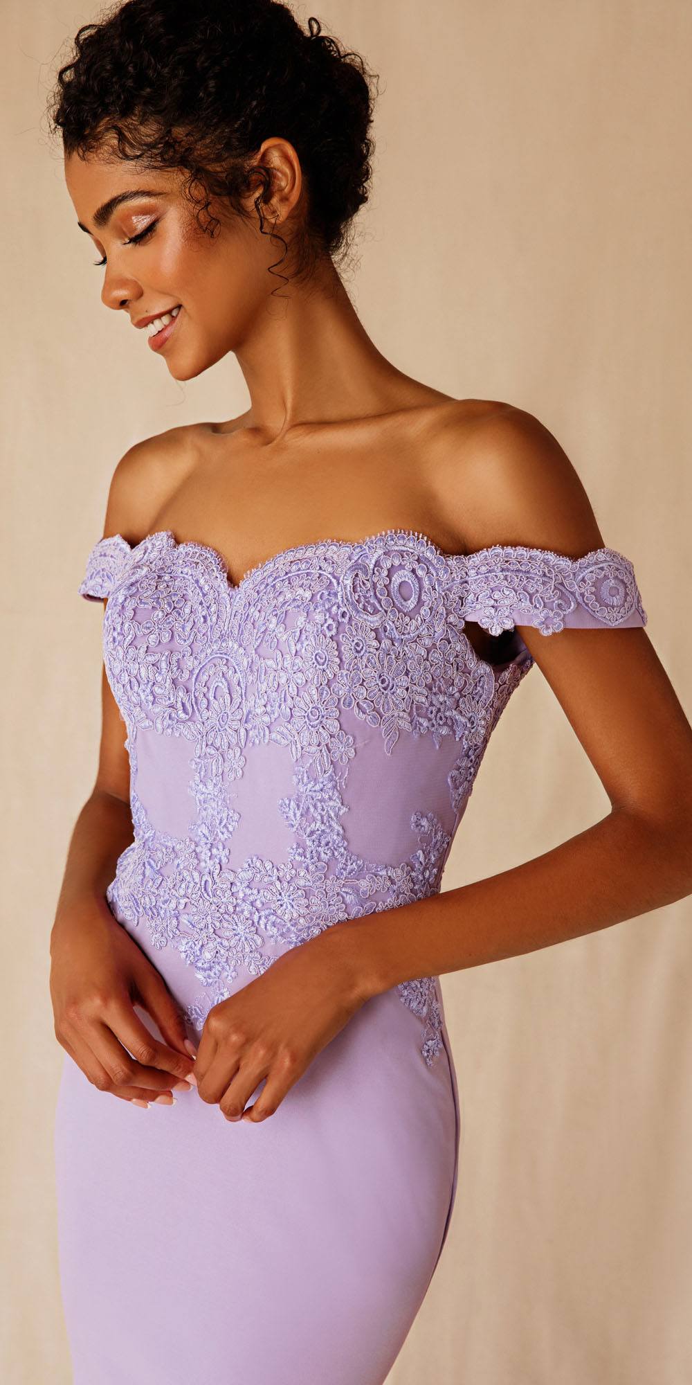 CLEARANCE - Eureka 7100 Lace Appliqued Bodice Long Dress Off-Shoulder (Size 2XL) by DiscountDressShop