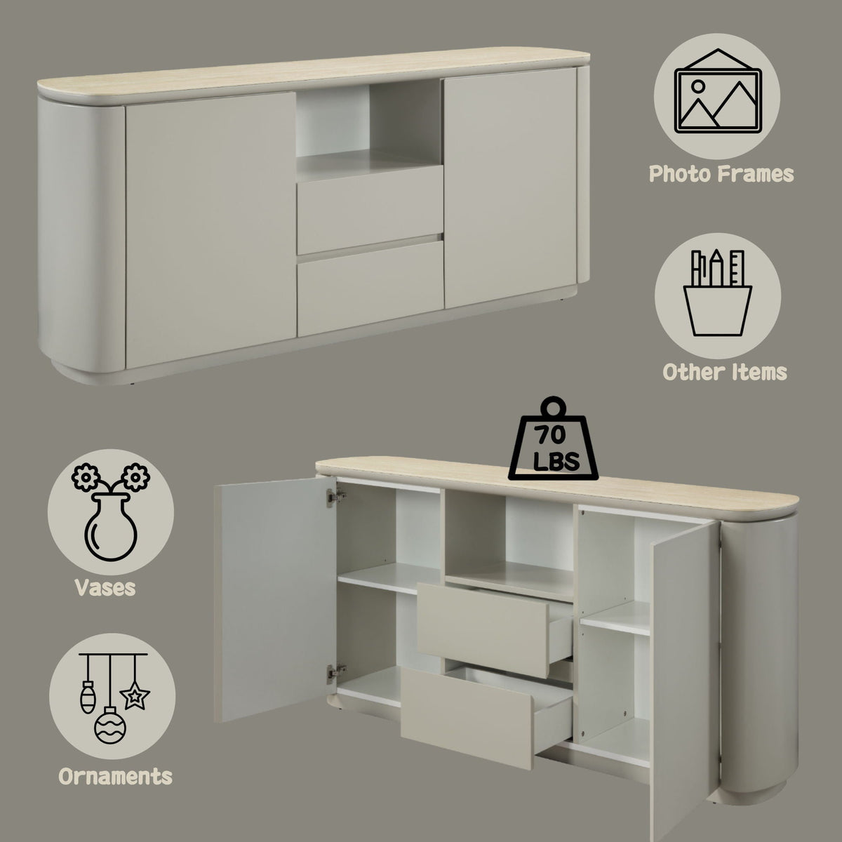 Ingram - Ceramic Top Server - Light Gray by Unique Piece Furniture