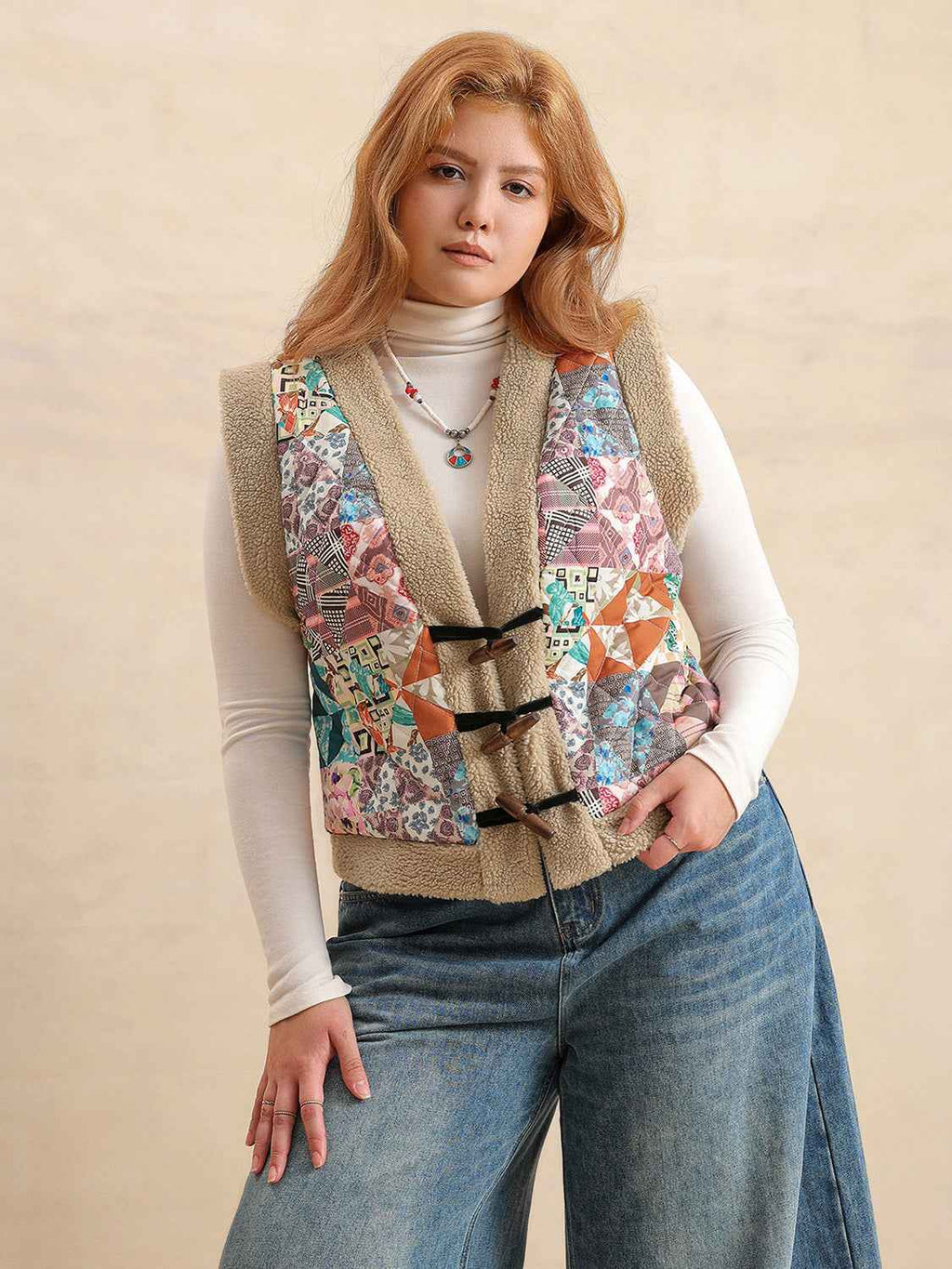 Plus Size Printed Sherpa Vest Coat by Wild and Free Boutique