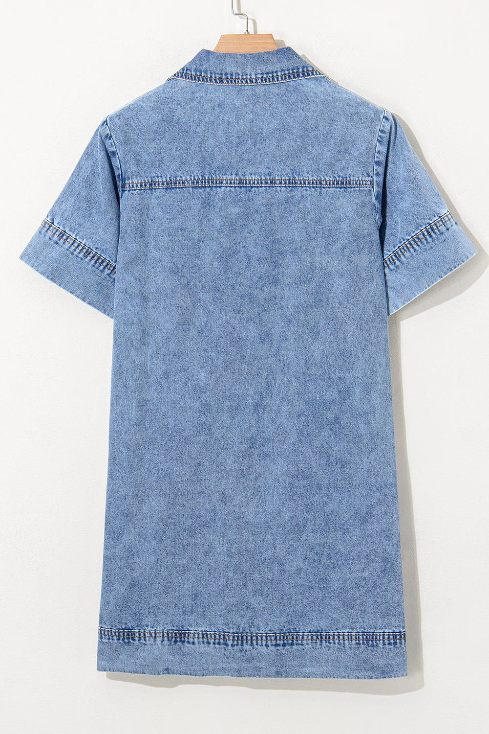 Blue Short Sleeve Collared Chest Pocket Denim Mini Dress by Wild and Free Boutique
