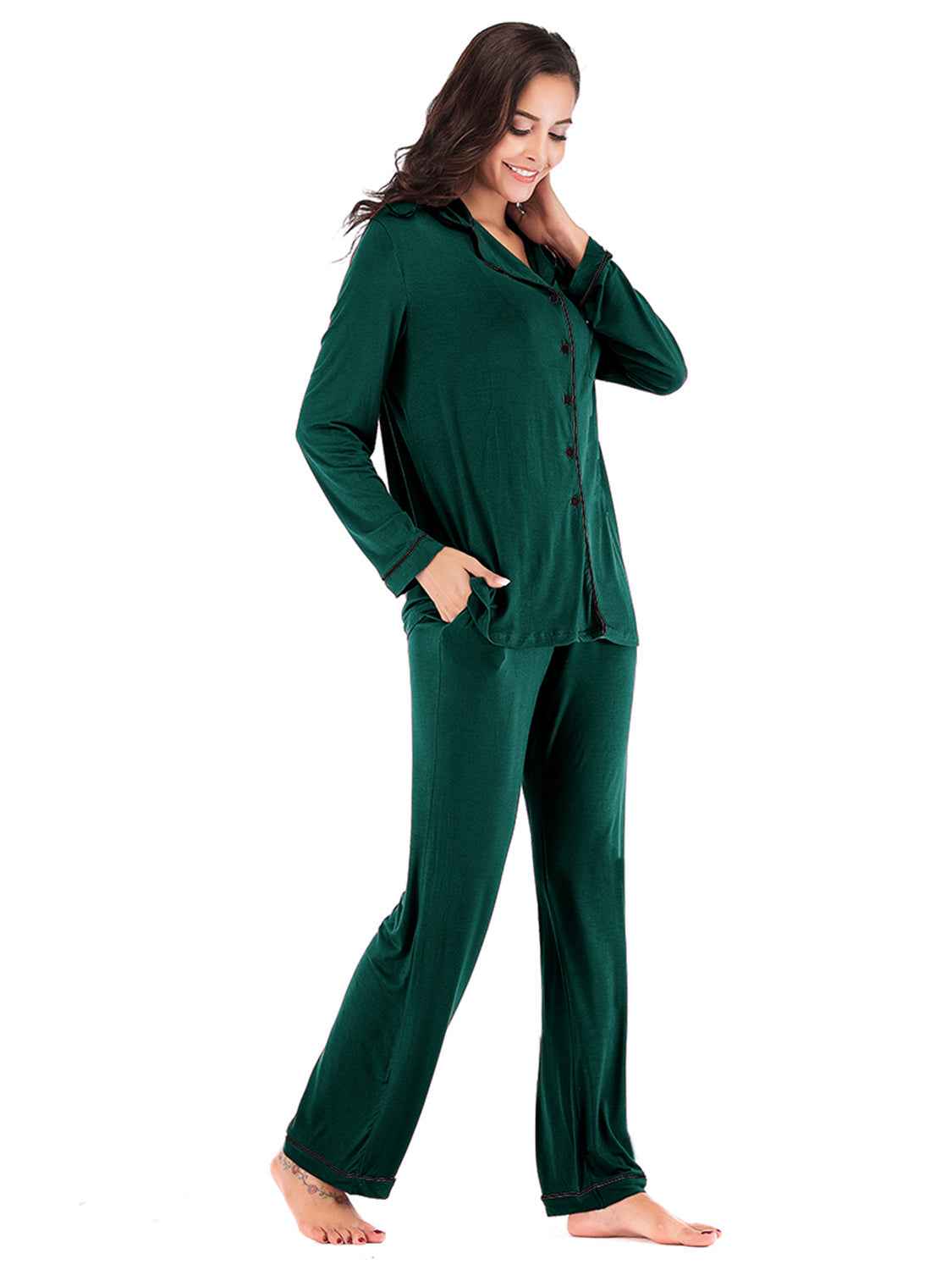 Collared Neck Long Sleeve Loungewear Set with Pockets by Wild and Free Boutique
