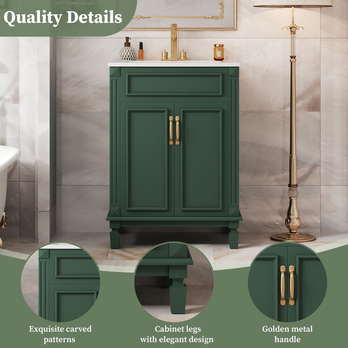 Bathroom Vanity With Top Sink, Cabinet With 2 Soft Closing Doors by Unique Piece Furniture