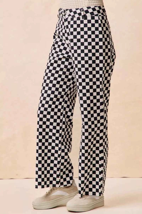 BiBi Gameday Theme Checkered Printed Pants by Wild and Free Boutique