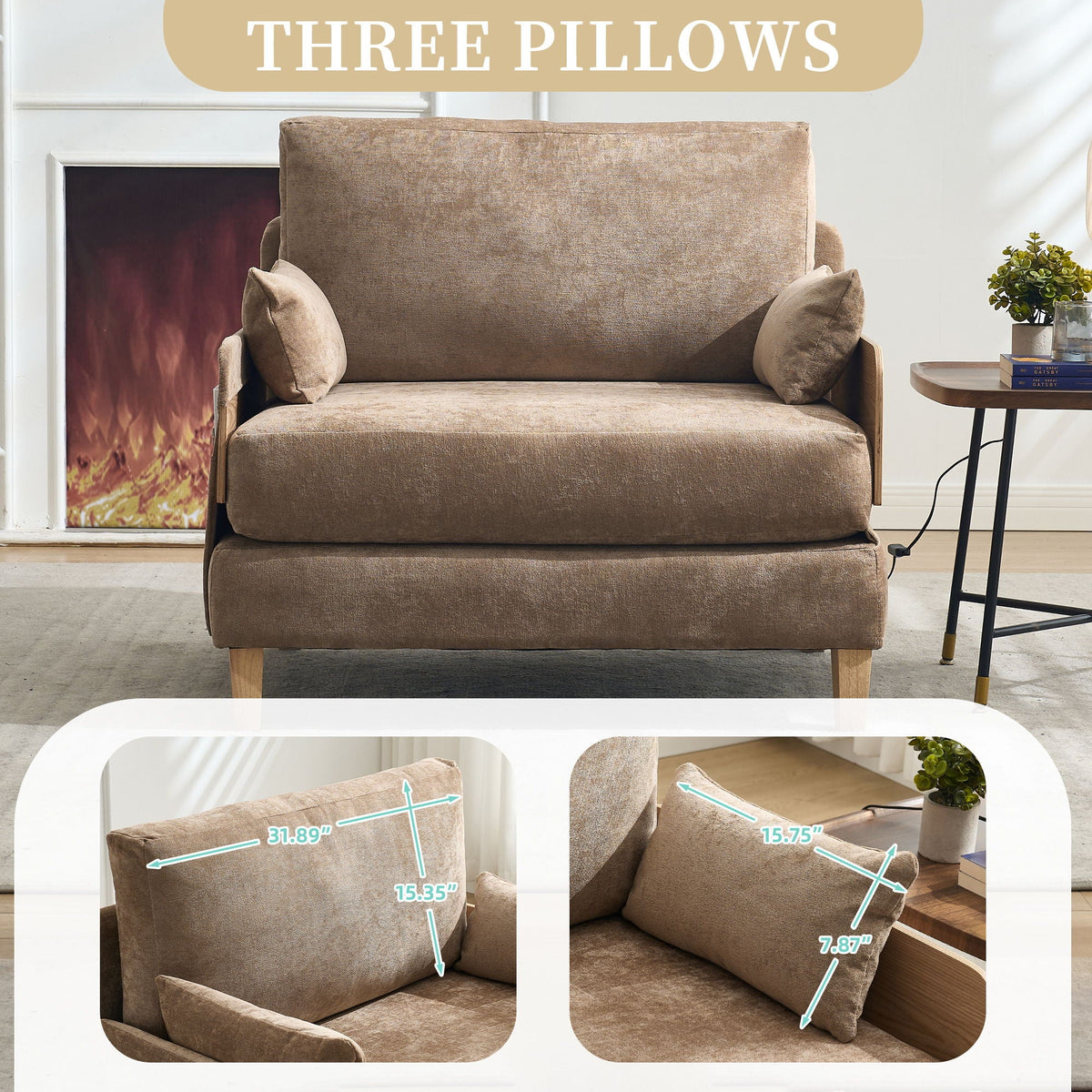 Mid Century Modern Foldable Sofa Bed, 3 In 1 Convertible Sleeper With 3 Pillows by Unique Piece Furniture