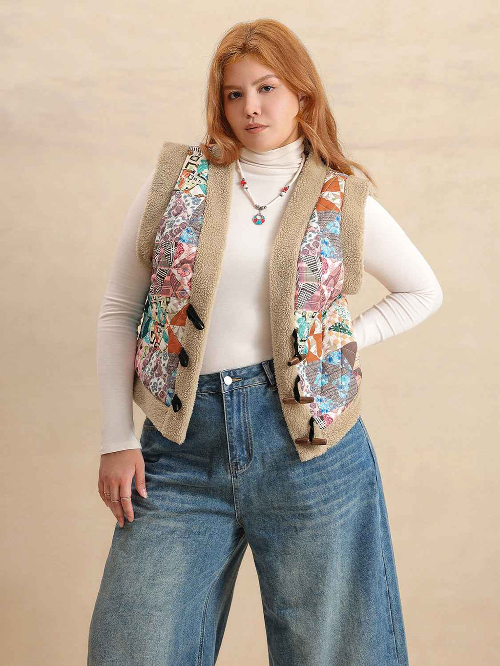 Plus Size Printed Sherpa Vest Coat by Wild and Free Boutique