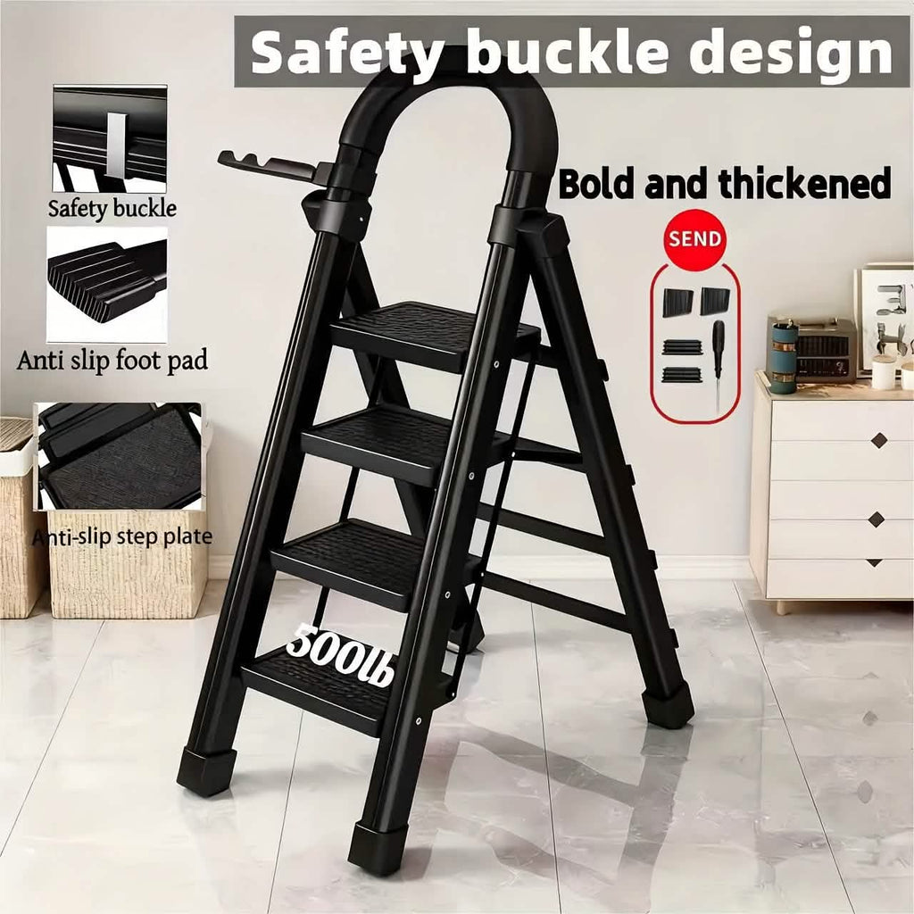 Folding 3/4-Step Ladder – Portable Steel Step Stool, Anti-Slip by DailySale
