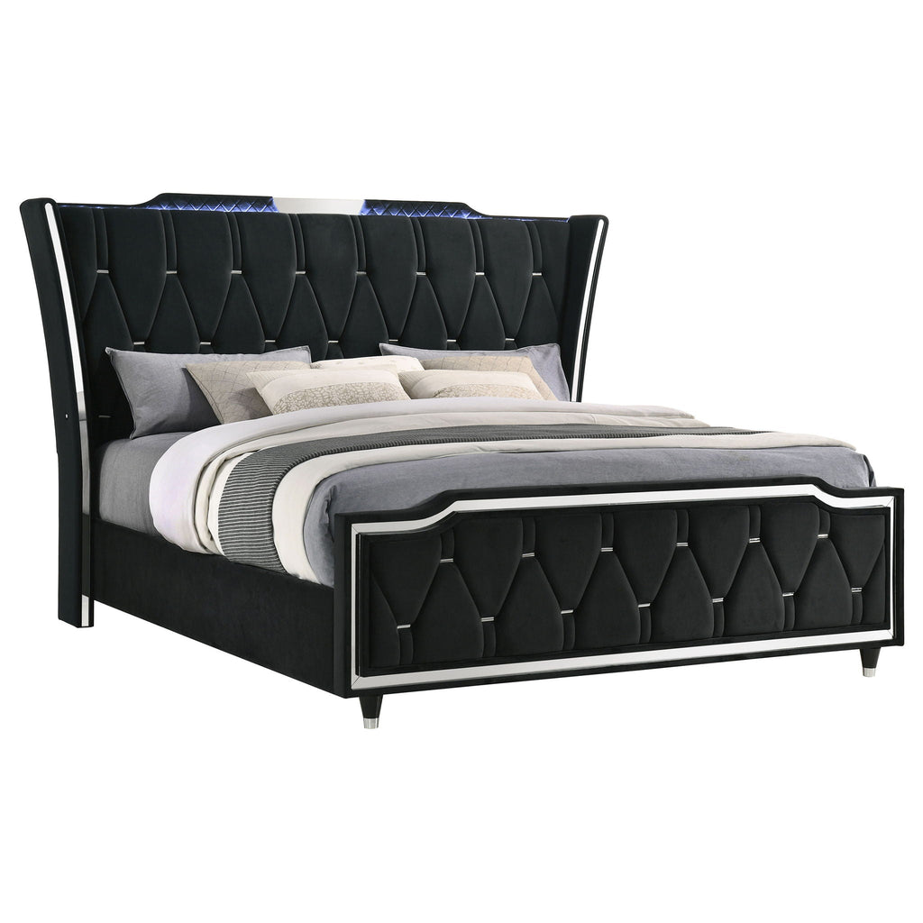 Lorient Eastern King LED Upholstered Bed Black by Unique Piece Furniture