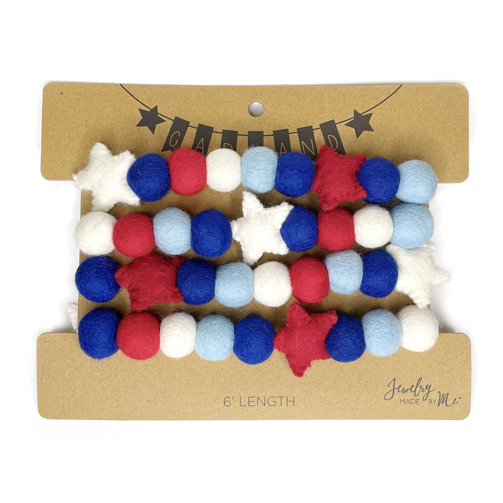 Red White and Blue with Stars Felt Garland 6 Foot by Jewelry Made by Me
