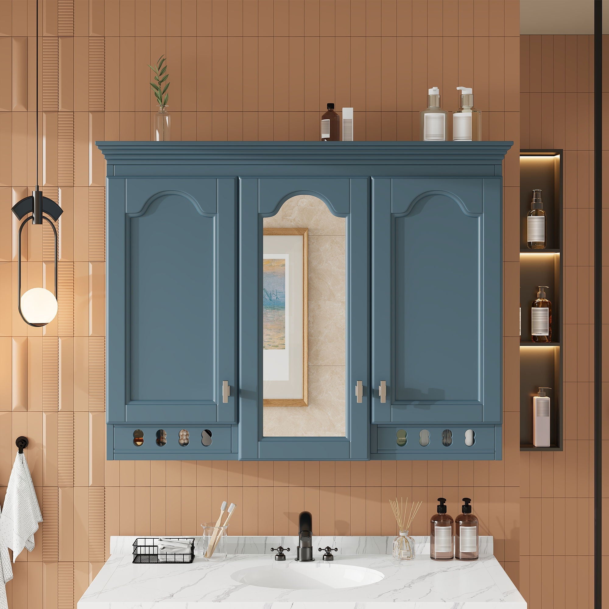 Wall Mount Mirror Cabinet With Adjustable Shelves, Soft Closing Hinges by Unique Piece Furniture