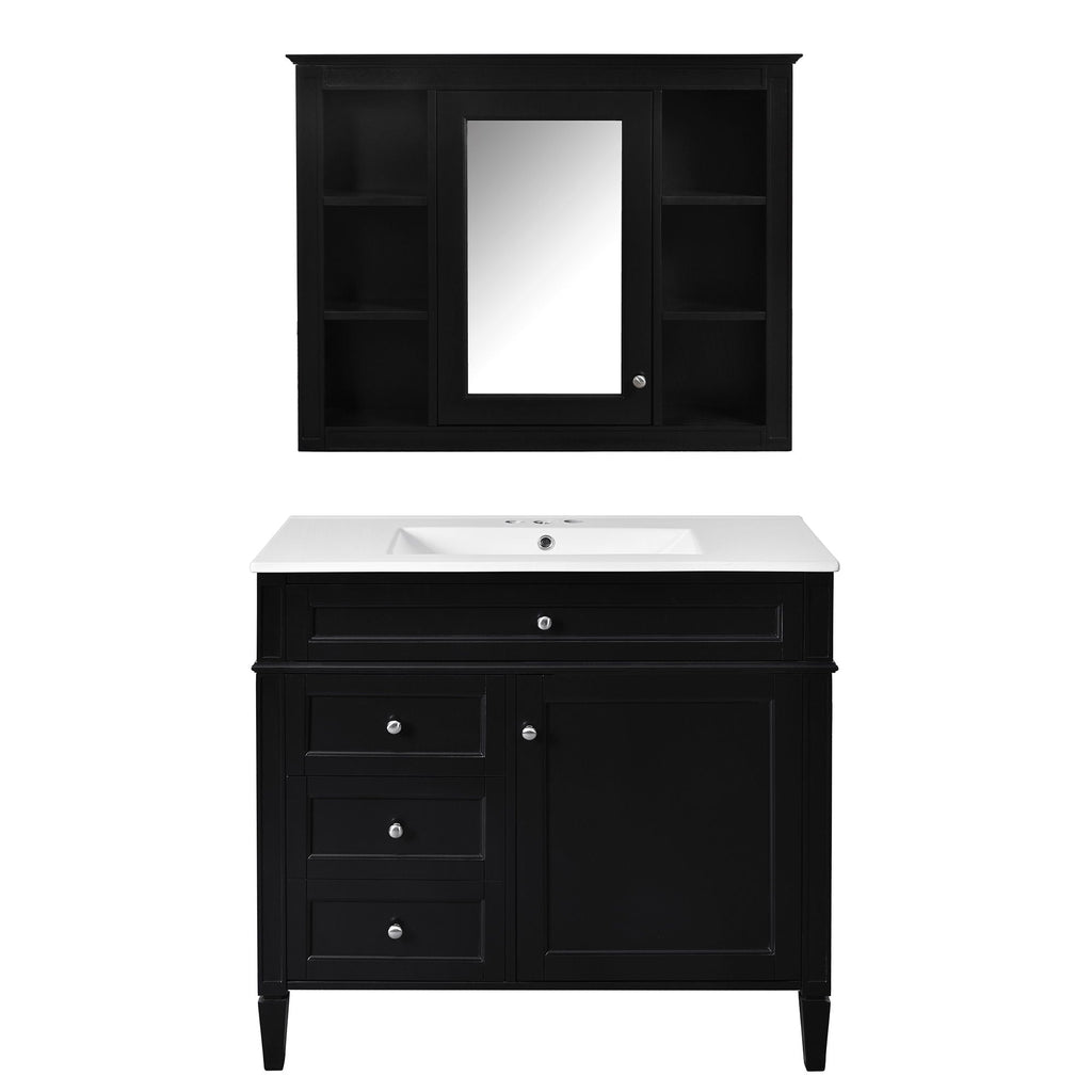 Bathroom Vanity With Mirror Cabinet, Single Sink With 2 Soft Closing Doors And 4 Drawers by Unique Piece Furniture