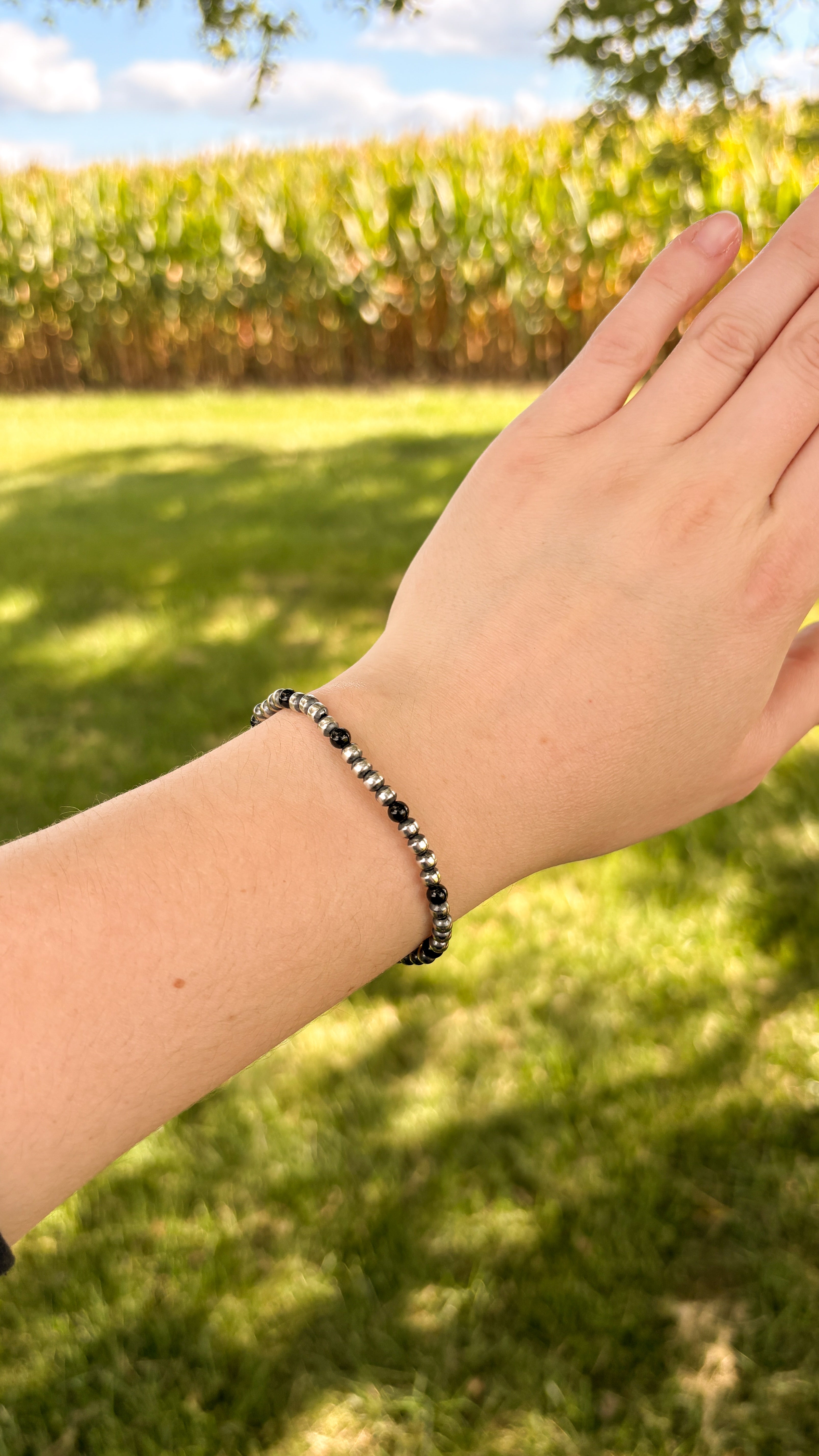 4MM BLACK ONYX PEARL STRETCH BRACELET by The Sterling Spur