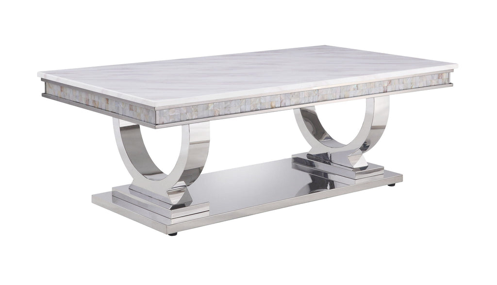 Zander - Printed Faux Marble Top & Mirrored Table - Marble by Unique Piece Furniture
