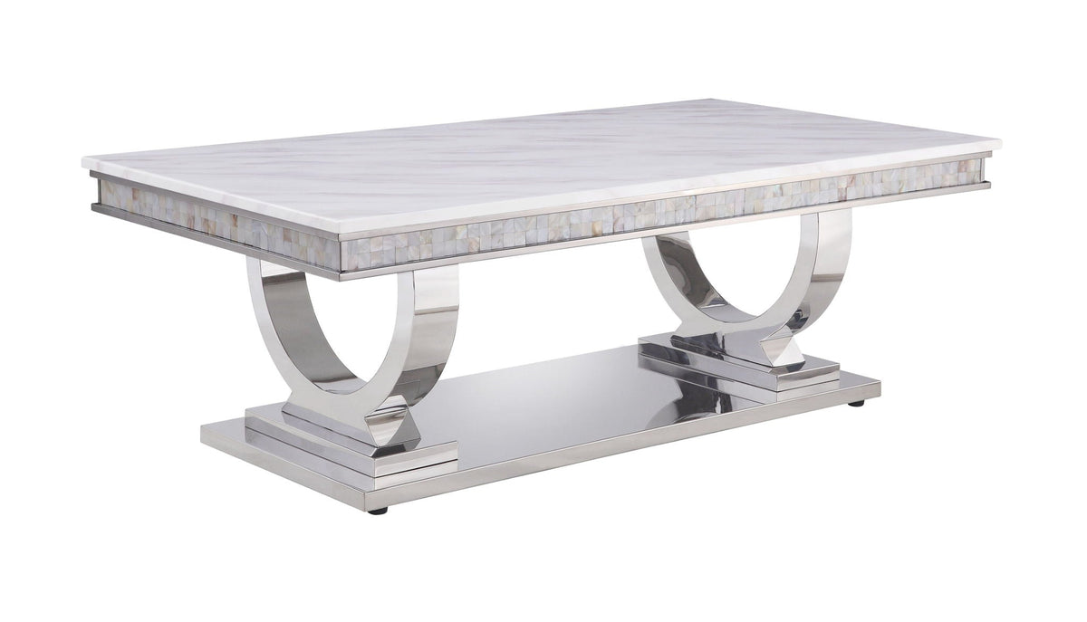 Zander - Printed Faux Marble Top & Mirrored Table - Marble by Unique Piece Furniture