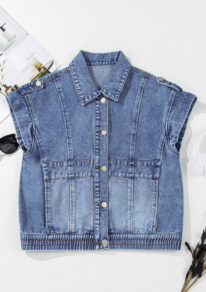 Button Up Cap Sleeve Denim Jacket by Wild and Free Boutique