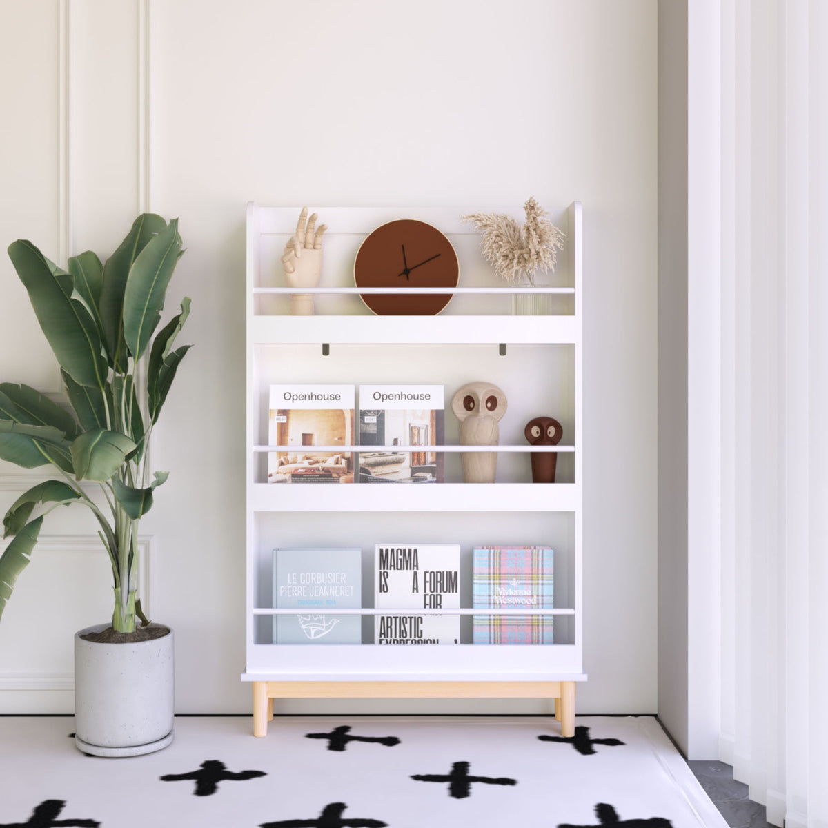 Wall Mounted Bookshelf, 3 Front Facing Display Shelves For Toddler Bedroom - White by Unique Piece Furniture