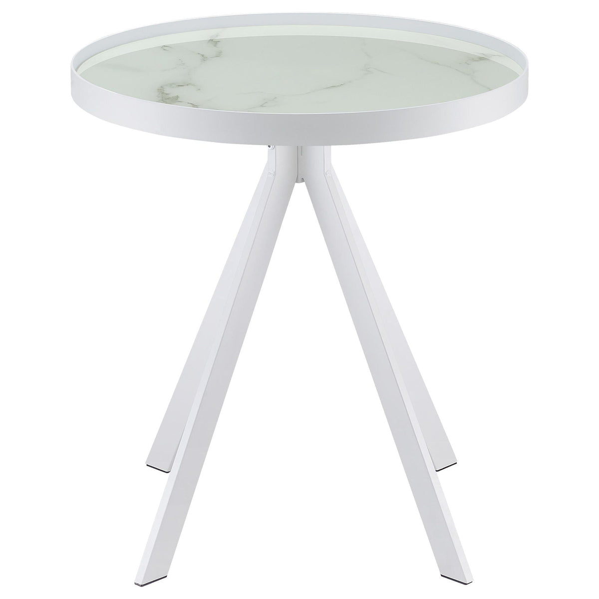 Briggs Round Marble Printed Glass Top End Side Table White by Unique Piece Furniture