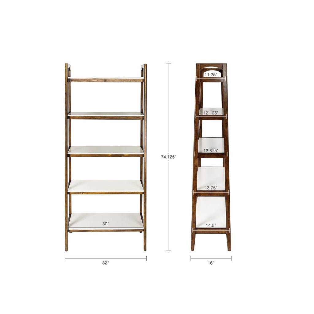 Mid - Century Design 5 Shelf Bookcase - Off White / Pecan by Unique Piece Furniture