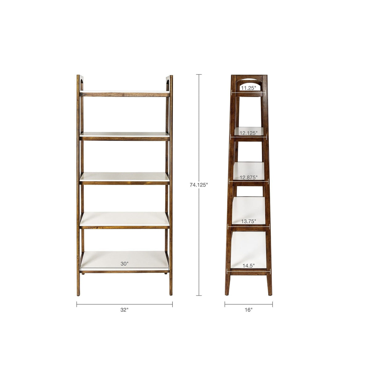 Mid - Century Design 5 Shelf Bookcase - Off White / Pecan by Unique Piece Furniture