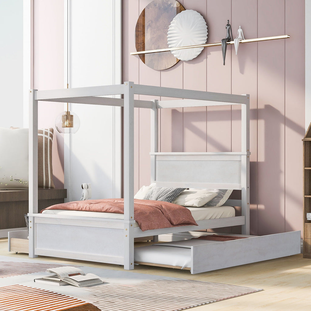 Canopy Platform Bed With Drawers, Support Slats, No Box Spring Needed by Unique Piece Furniture