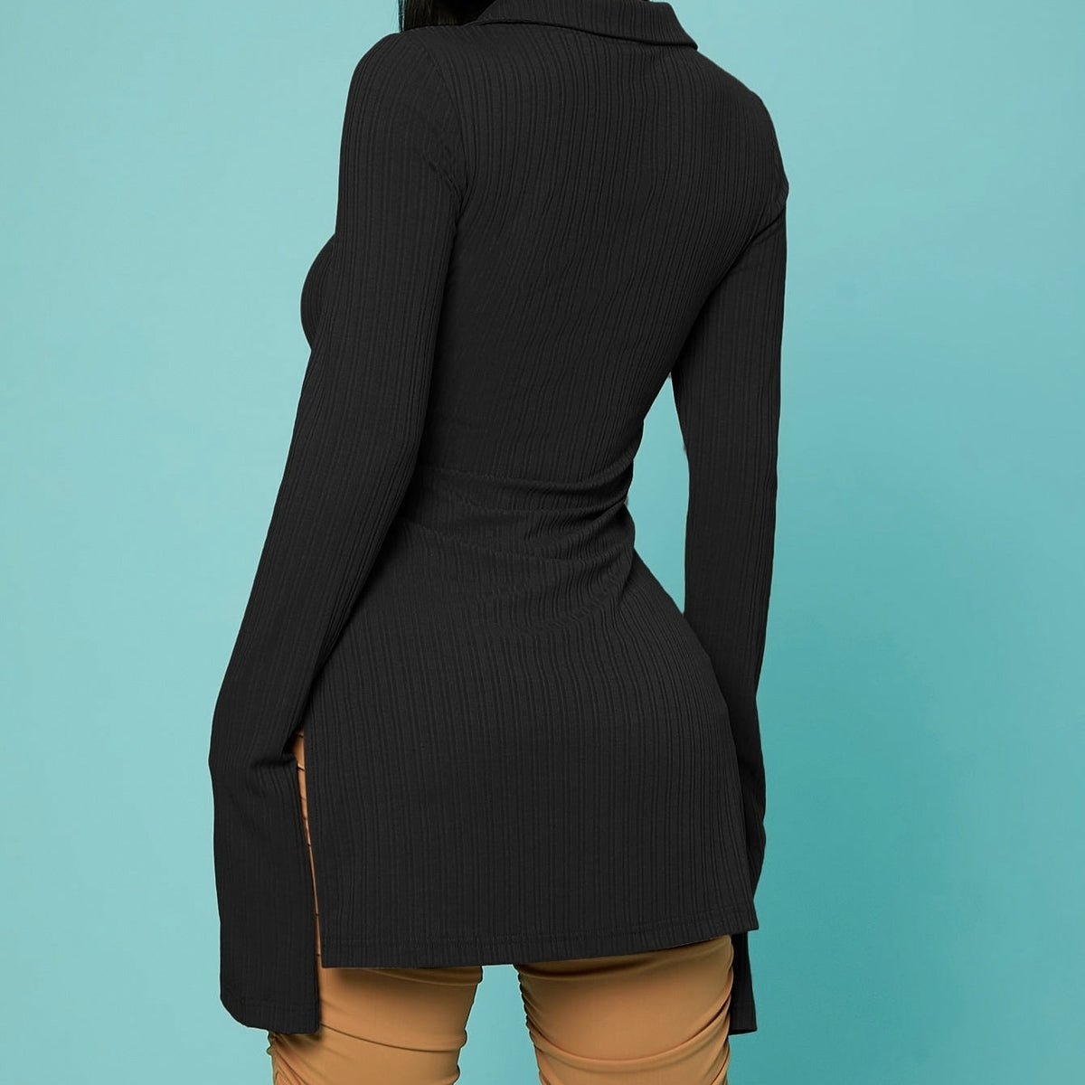 Women's V-Neck Ribbed Knit Button Cardigan Top – Black by FitiqueFit