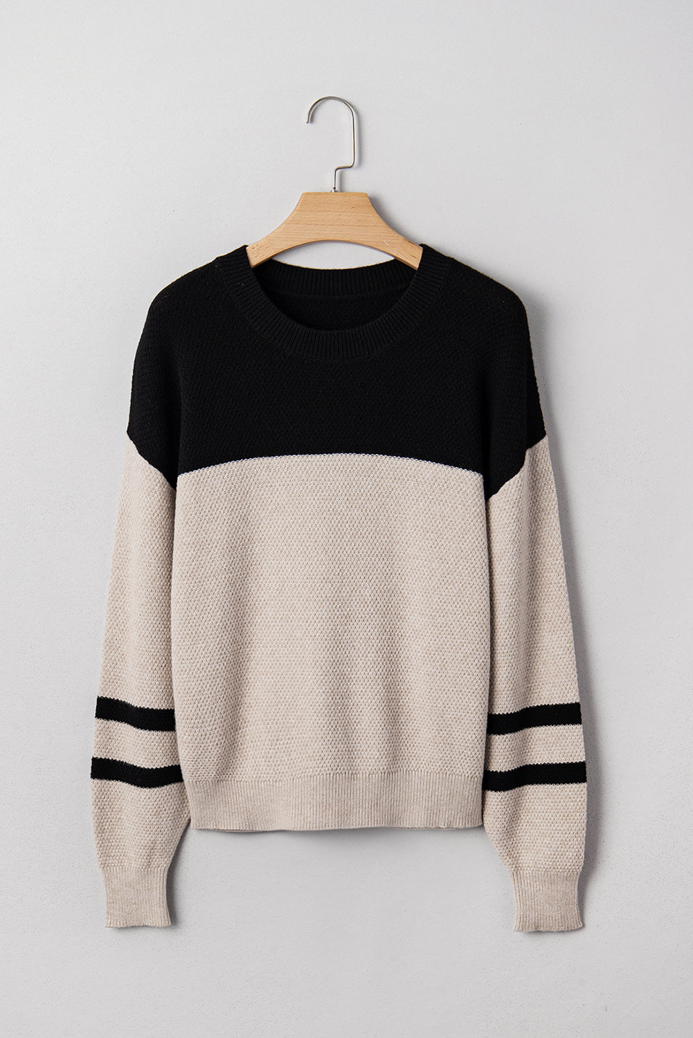 Dark Brown Color Block Knit Striped Sleeve Detail Casual Sweater by Wild and Free Boutique