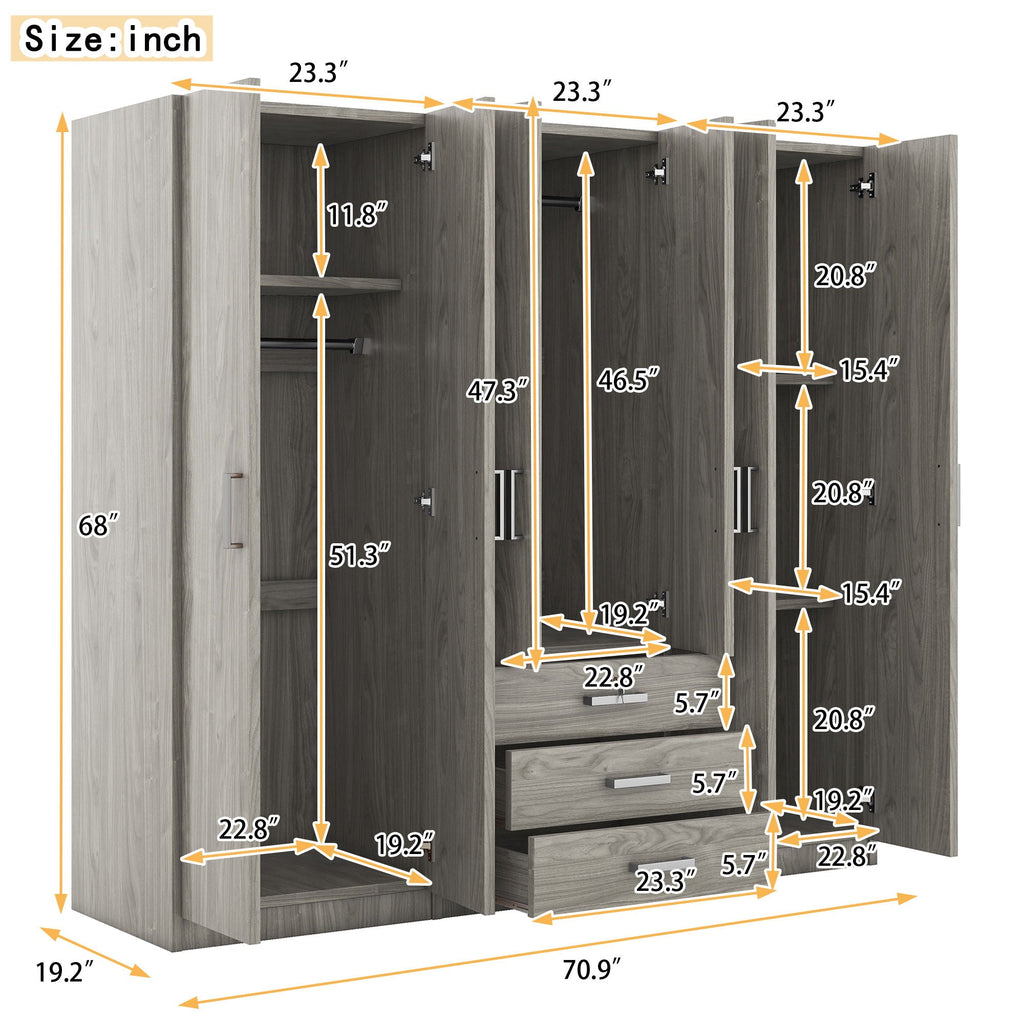 6 Doors Wardrobe Storage For Bedroom, With Big Drawers by Unique Piece Furniture