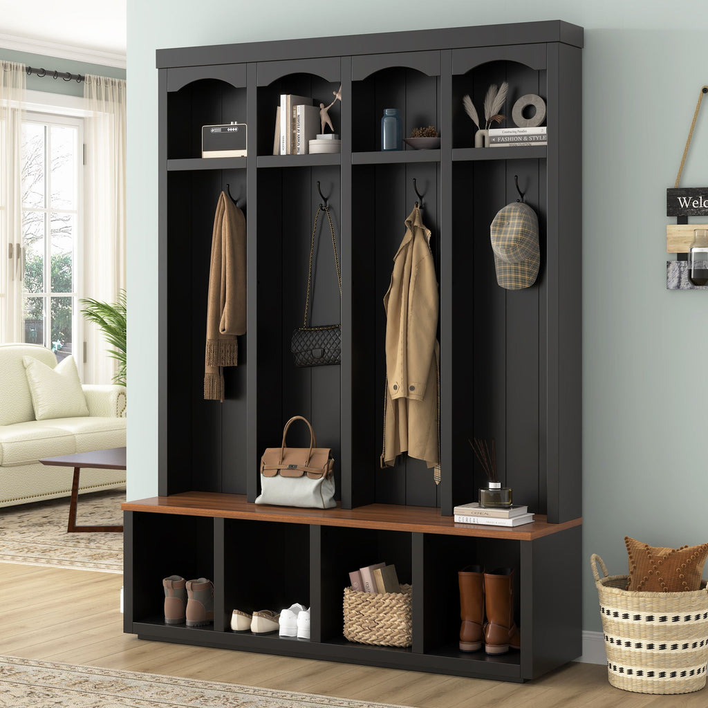 Entryway Hall Tree With Bench, 4 Hooks & Open Storage Space by Unique Piece Furniture