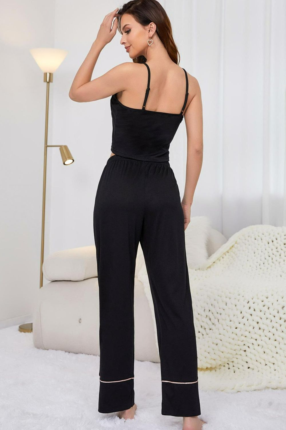 Contrast Trim Cropped Cami and Pants Loungewear Set by Wild and Free Boutique