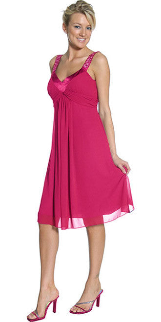 CLEARANCE - Juliet 732 Chiffon Dress Knee Length Rhinestones Straps Gown (Size L) by DiscountDressShop