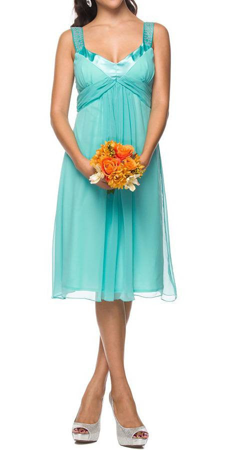 CLEARANCE - Juliet 732 Chiffon Dress Knee Length Rhinestones Straps Gown (Size L) by DiscountDressShop