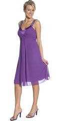 CLEARANCE - Juliet 732 Chiffon Dress Knee Length Rhinestones Straps Gown (Size L) by DiscountDressShop