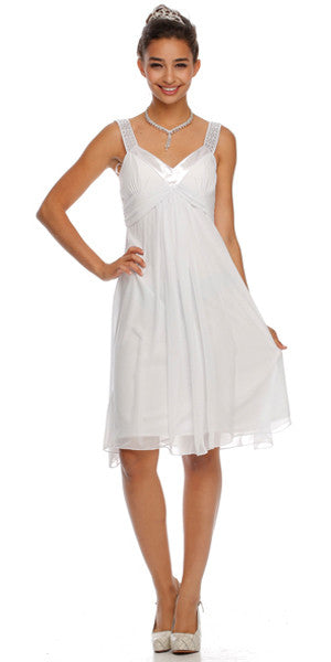 CLEARANCE - Juliet 732 Chiffon Dress Knee Length Rhinestones Straps Gown (Size L) by DiscountDressShop