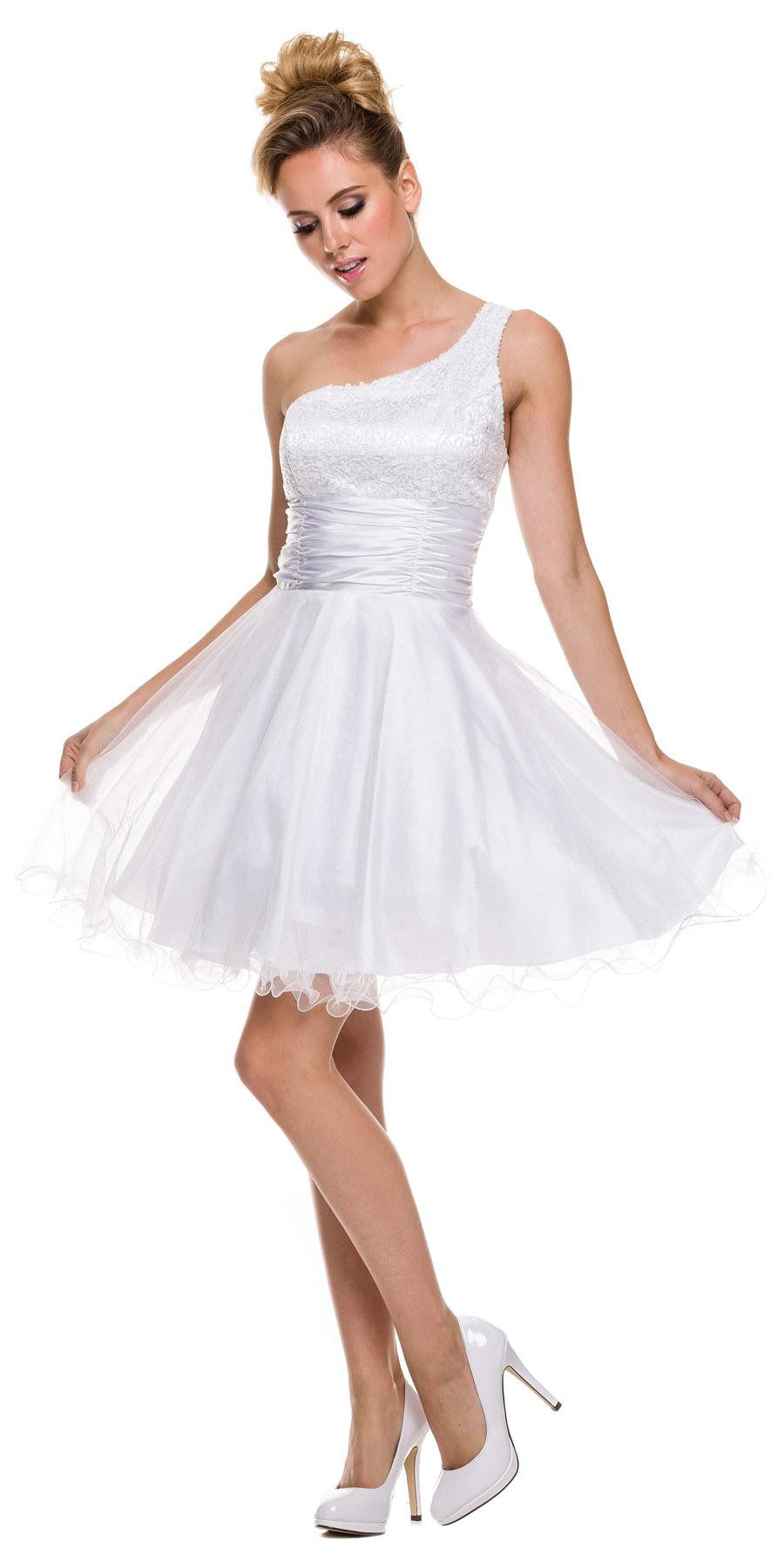 Juliet 733 One Shoulder Short Dress Sparkly Sequins Glitter Tulle Skirt by DiscountDressShop