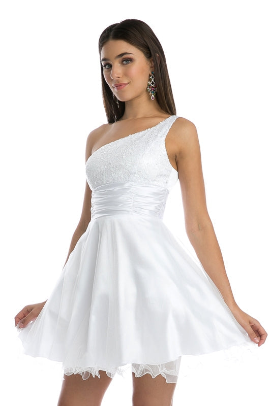 Juliet 733 One Shoulder Short Dress Sparkly Sequins Glitter Tulle Skirt by DiscountDressShop