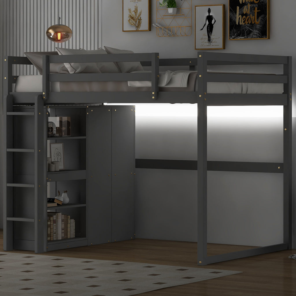 Loft Bed With Built In Wardrobe, Storage Shelves, And LED Light by Unique Piece Furniture