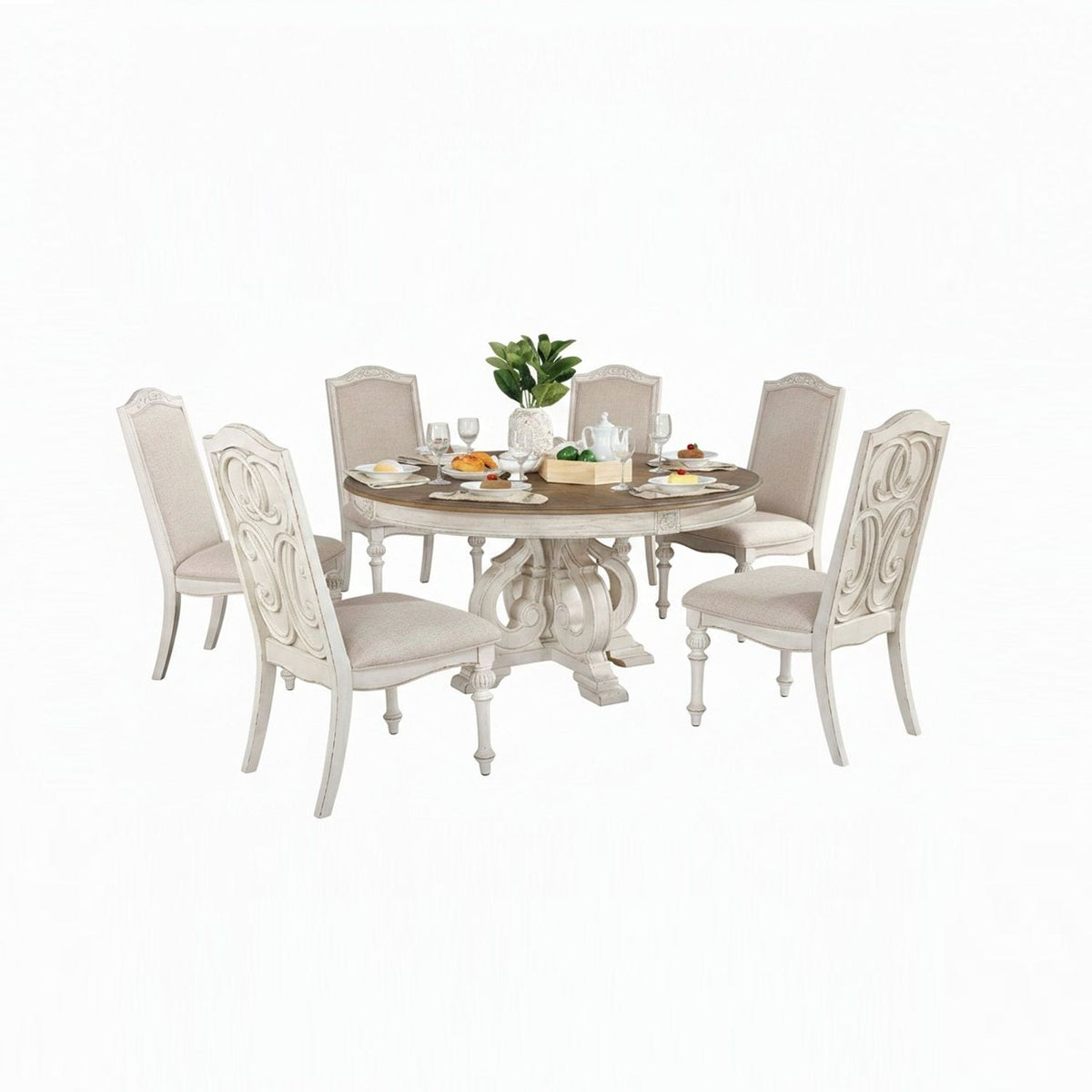 Elegant Dining Set Round Table And Side Chairs by Unique Piece Furniture